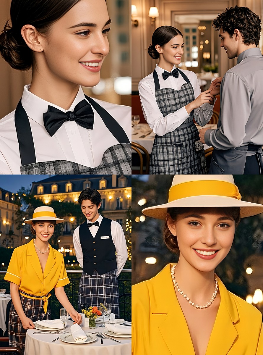 風(fēng)格典雅復(fù)古格調(diào)西式餐廳外籍服務(wù)生夏季工作服