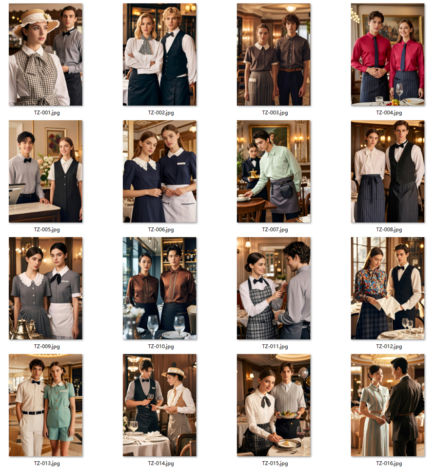 風(fēng)格典雅復(fù)古格調(diào)西式餐廳外籍服務(wù)生夏季工作服