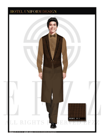 黃色千鳥格餐飲西餐服務(wù)員服裝款式圖1212