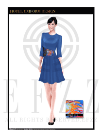 藍(lán)色炫彩連衣裙餐飲西餐服務(wù)員服裝款式圖1219