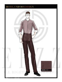 暗紅色圓領(lǐng)襯衫西餐服務(wù)員制服設(shè)計圖1223