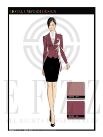 紅色仿麻段女款酒店行李生服裝款式圖1020