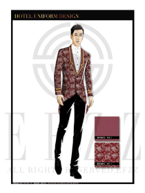 紫色百合花紋男款酒店行李生制服設計圖1024
