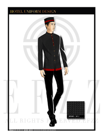 黑色時尚拼圖紋男款酒店行李生制服設(shè)計圖1026