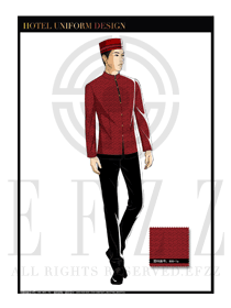 紅色小葉男款酒店門童行李生服裝款式圖1027