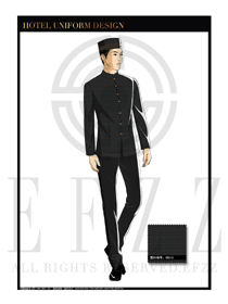 黑色高檔暗紋男款酒店行李生制服設(shè)計(jì)圖1028