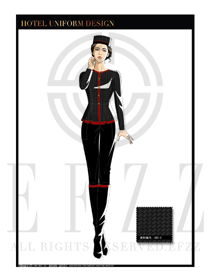 黑色時尚拼圖紋女款酒店門童制服設(shè)計(jì)圖1029