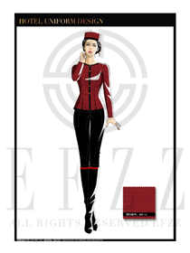 紅色小葉女款酒店門(mén)童行李生制服設(shè)計(jì)圖1030