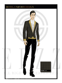 黑色金點酒店行李生門童服裝設(shè)計圖1037