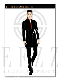 黑色修身款酒店門(mén)童制服設(shè)計(jì)圖1038