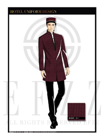 紫色時(shí)尚小千鳥(niǎo)格酒店門(mén)童服裝款式圖1040