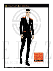 黑色鑲金紅色百合花酒店行李生制服設(shè)計(jì)圖1042