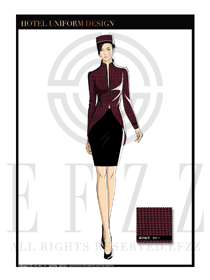 紫色時尚小千鳥格女款酒店門童制服設計圖1046