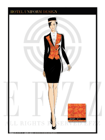 黑色鑲金紅色百合花女款酒店行李生制服設(shè)計圖1048