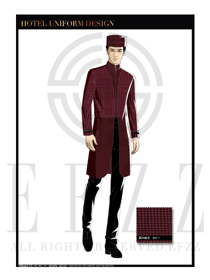 紫色時(shí)尚小千鳥格酒店門童制服設(shè)計(jì)圖1055