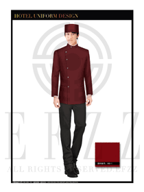 棗紅色男款酒店門童制服設(shè)計(jì)圖1076