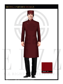 棗紅色男款酒店行李生服裝款式圖1079