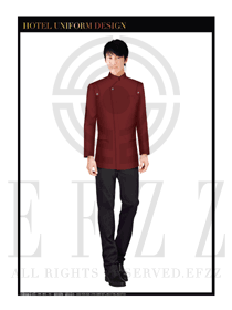 玫紅色男款酒店行李生制服設(shè)計(jì)圖1092
