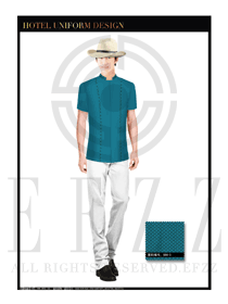藍(lán)綠色方菱格男款酒店行李生制服設(shè)計(jì)圖1105