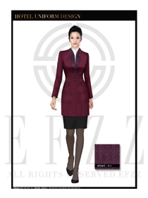 玫紅色女款酒店行李生制服設(shè)計(jì)圖1115