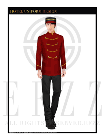 男款中國紅酒店門童制服設(shè)計圖1135