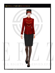 紅色女裝套裙款酒店門童服裝款式圖1138