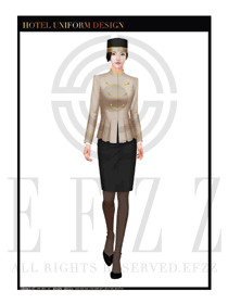 卡其色女款酒店門(mén)童行李生制服設(shè)計(jì)圖1147