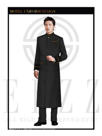黑色男裝長(zhǎng)款酒店門童行李生制服設(shè)計(jì)圖1172