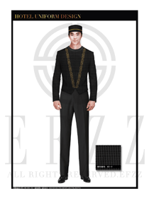 黑色時(shí)尚小千鳥(niǎo)格男裝酒店門(mén)童服裝款式圖1177