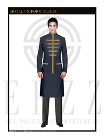 深藍色男裝長款酒店門童行李生制服設計圖1178