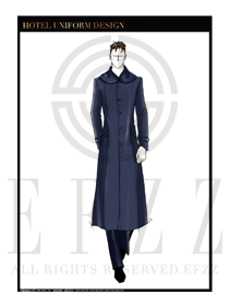 深藍(lán)色男裝長款酒店行李生服裝款式圖1203