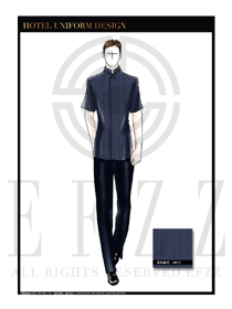 藍(lán)色短袖男裝酒店門童行李生制服設(shè)計(jì)圖1208