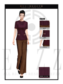 玫紅色時尚修身女款中餐服務員制服設(shè)計圖1698
