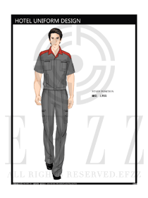 時尚紅色工程服短袖夏裝制服設(shè)計圖175