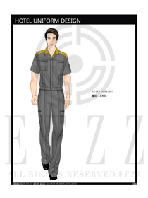 經(jīng)典黃色工程服短袖夏裝款式設(shè)計(jì)圖176