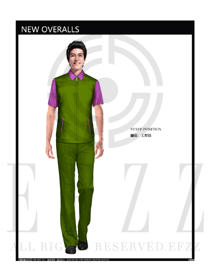 經(jīng)典綠色男款工程服短袖夏裝款式設(shè)計(jì)圖186