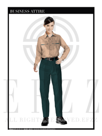 時(shí)尚卡其色女款長(zhǎng)袖工程服制服設(shè)計(jì)圖091