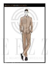 大師手繪卡其色男款養(yǎng)生休閑會所服務(wù)生制服設(shè)計圖594
