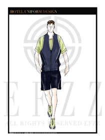 大師手繪深藍(lán)色男款養(yǎng)生休閑會(huì)所服務(wù)生制服設(shè)計(jì)圖597