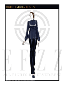 深藍(lán)色女款SPA會所服務(wù)生制服設(shè)計(jì)圖599