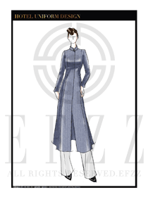 大師手繪藍(lán)色水療SPA會所咨客迎賓制服設(shè)計圖423