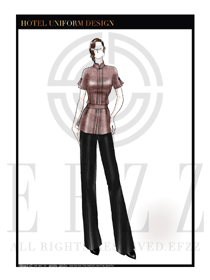 咖啡色大堂總臺收銀接待員工制服設計圖369