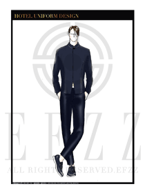 深藍色大堂總臺收銀接待員工制服設(shè)計圖373