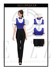 深藍(lán)色女款快餐服務(wù)生制服設(shè)計圖220