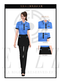 時(shí)尚藍(lán)色女款快餐服務(wù)生服裝款式圖225