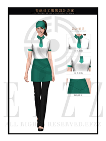 墨綠色女款快餐服務(wù)生制服設(shè)計(jì)圖228
