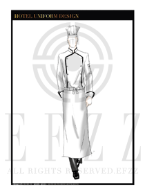大師手繪白色西餐廳男款廚師制服設(shè)計圖388