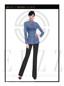 時(shí)尚淡藍(lán)色男款酒店客房服務(wù)員制服設(shè)計(jì)圖556
