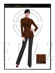 時(shí)尚深咖啡色女款酒店客房服務(wù)員制服設(shè)計(jì)圖560