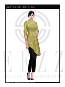 時尚嫩黃色女款按摩技師制服設計圖1344